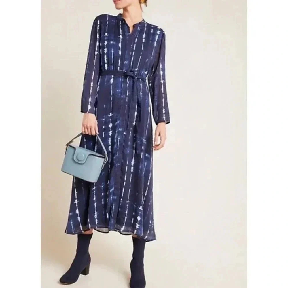 Anthropologie Cloth & Stone Bita Tie Dye Shirt Dress Blue‎ XS